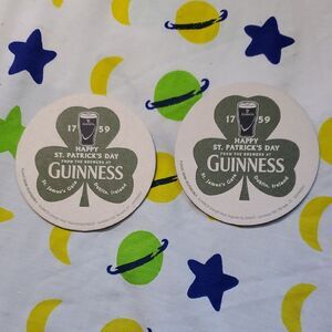2 Guinness St. Patrick's Day Coasters - Green and Cream